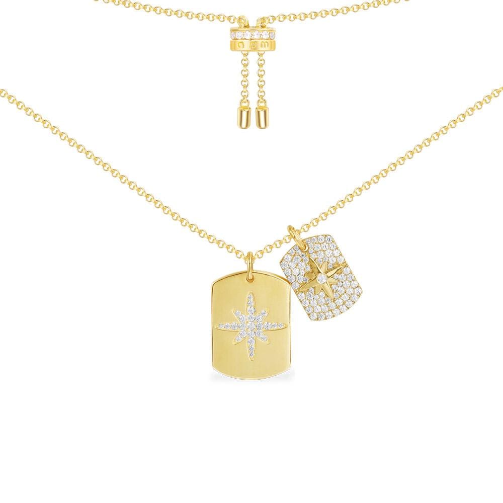 Adjustable Necklace With Two Paved Stars Pendants