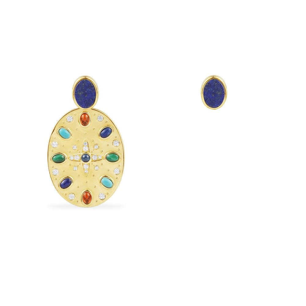 Asymmetric Multicolor Medal Underlobe Earring and Stud