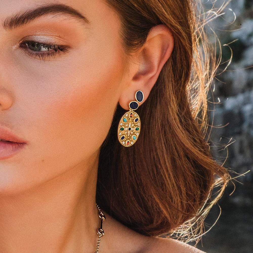 Asymmetric Multicolor Medal Underlobe Earring and Stud