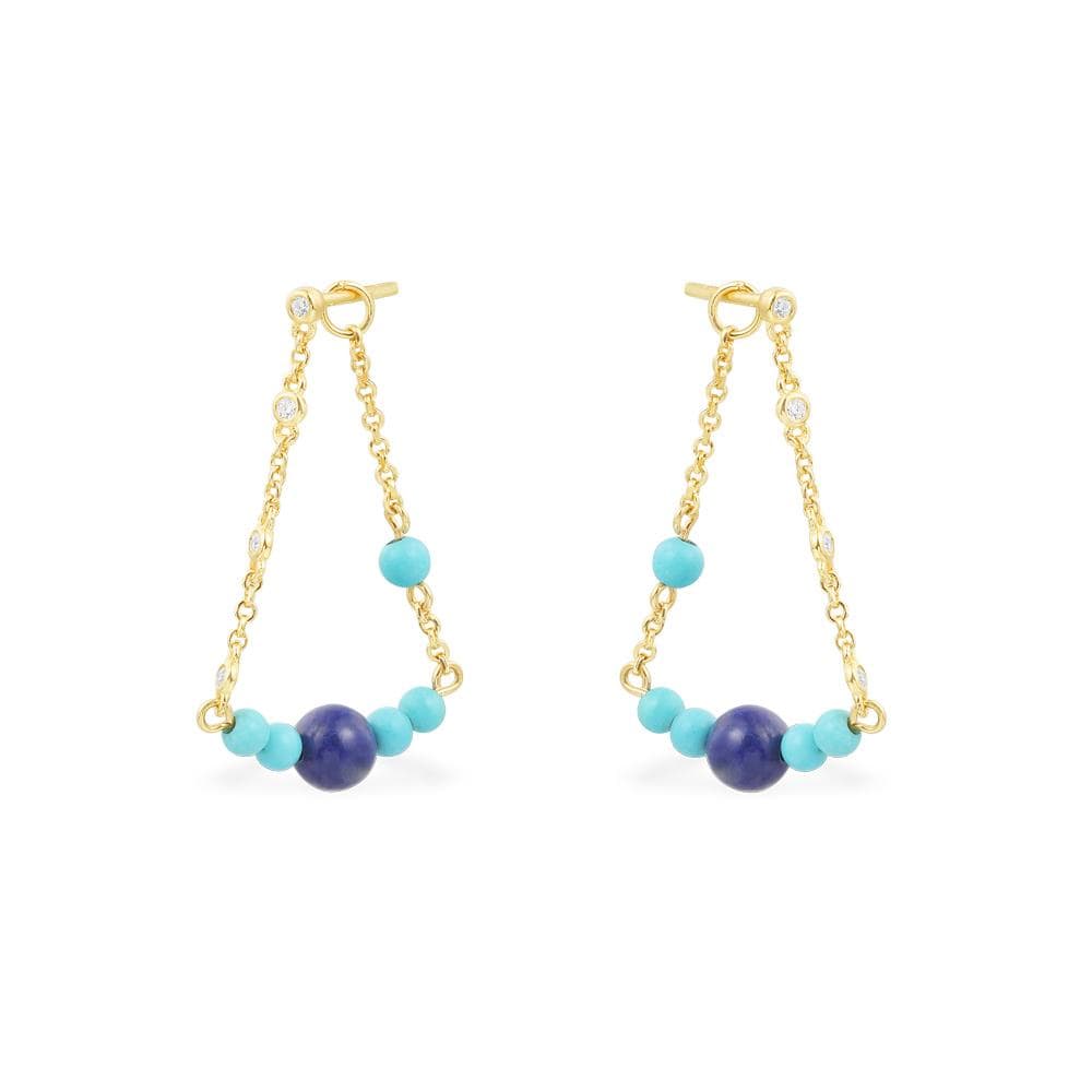Dainty Chain Blue Stone Drop Earrings