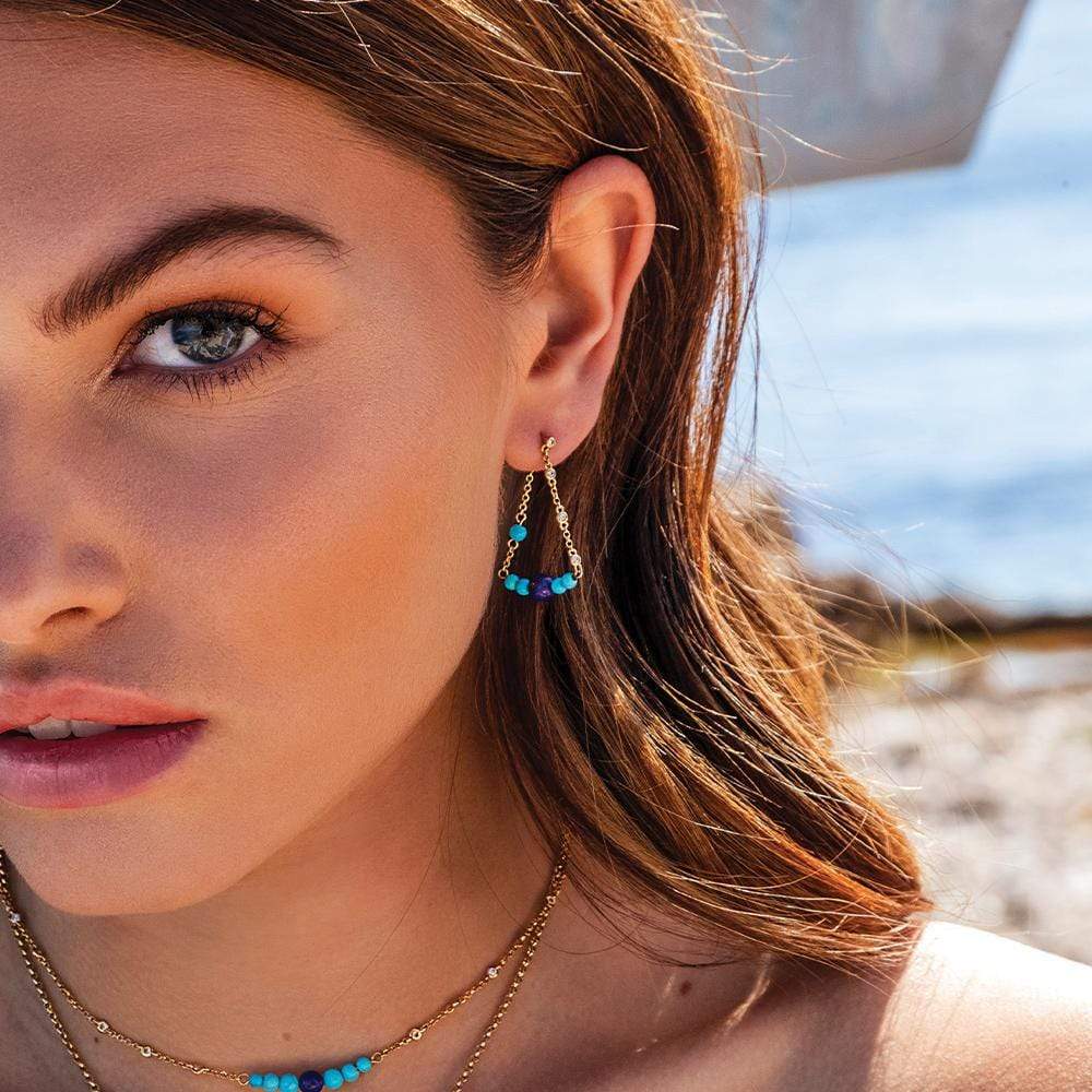 Dainty Chain Blue Stone Drop Earrings