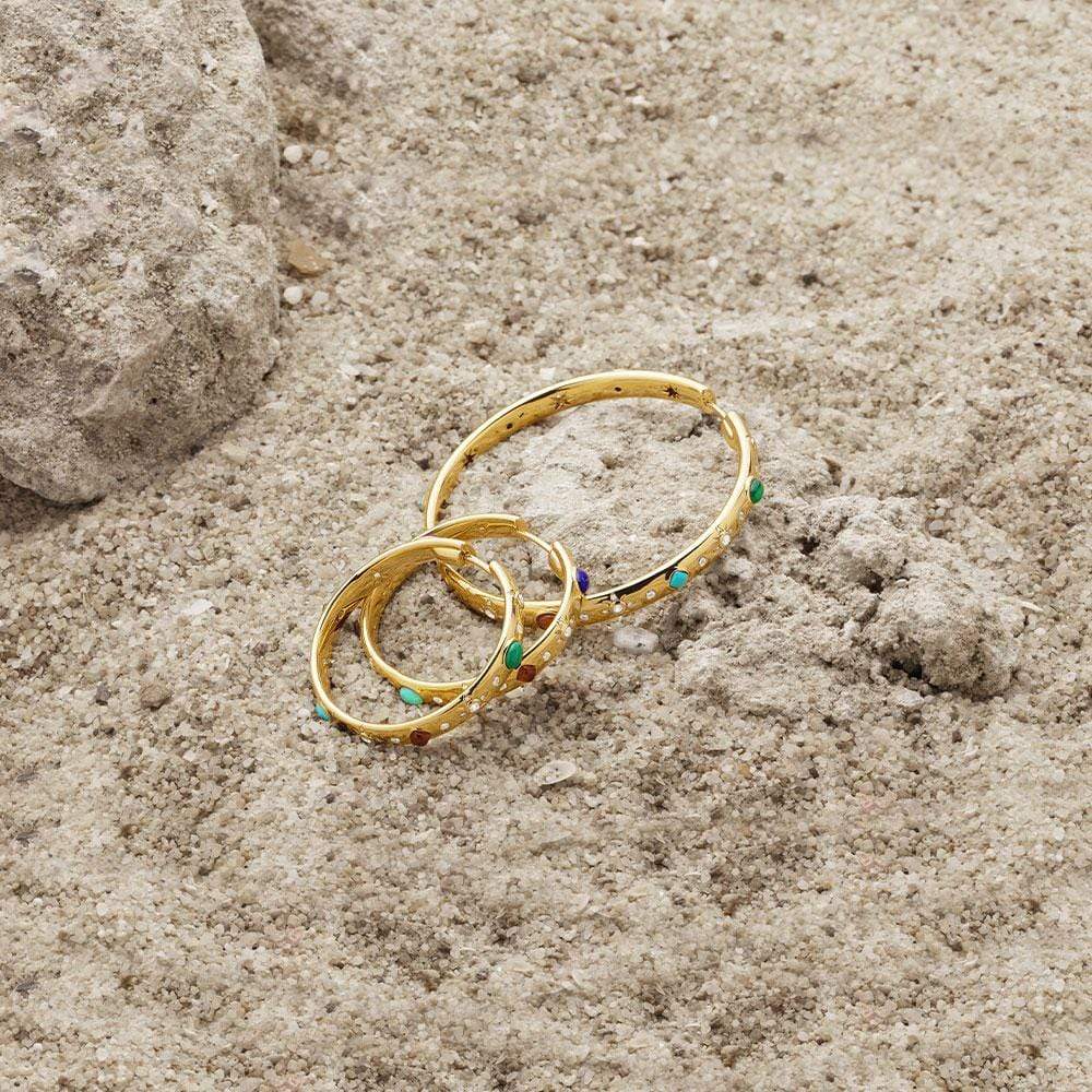 Large Multicolor Stone Hoop Earrings