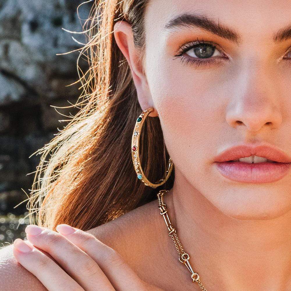 Large Multicolor Stone Hoop Earrings