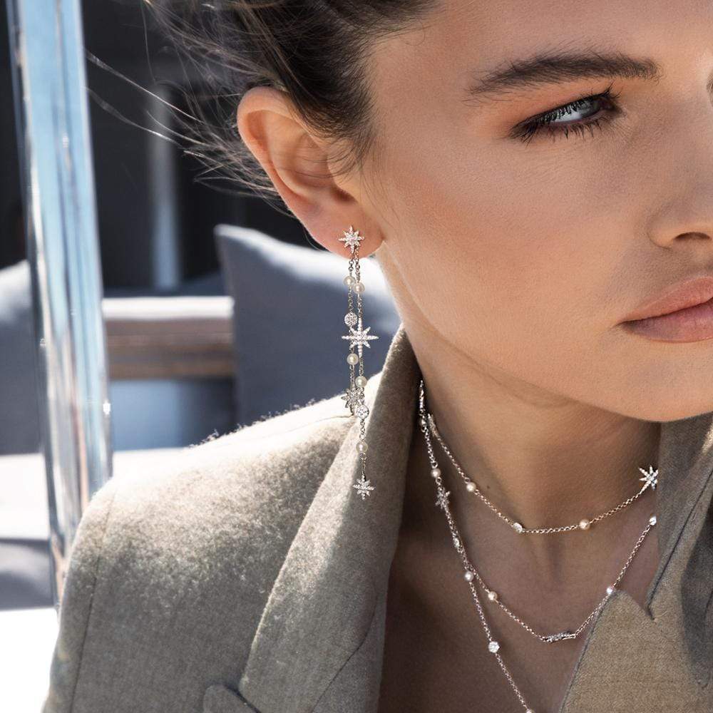 Long Pearl & Météorites Chain Earrings