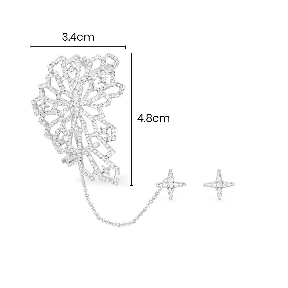 Cutout Statement Ear Cuff with Chain and Star Studs