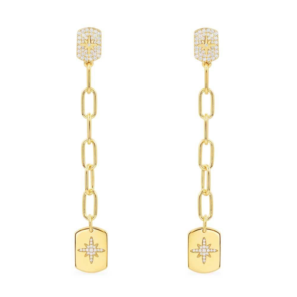 Paved Météorites and Medal Chain Drop Earrings
