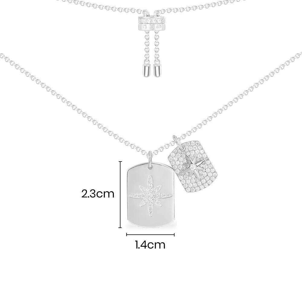 Adjustable Necklace With Two Paved Stars Pendants