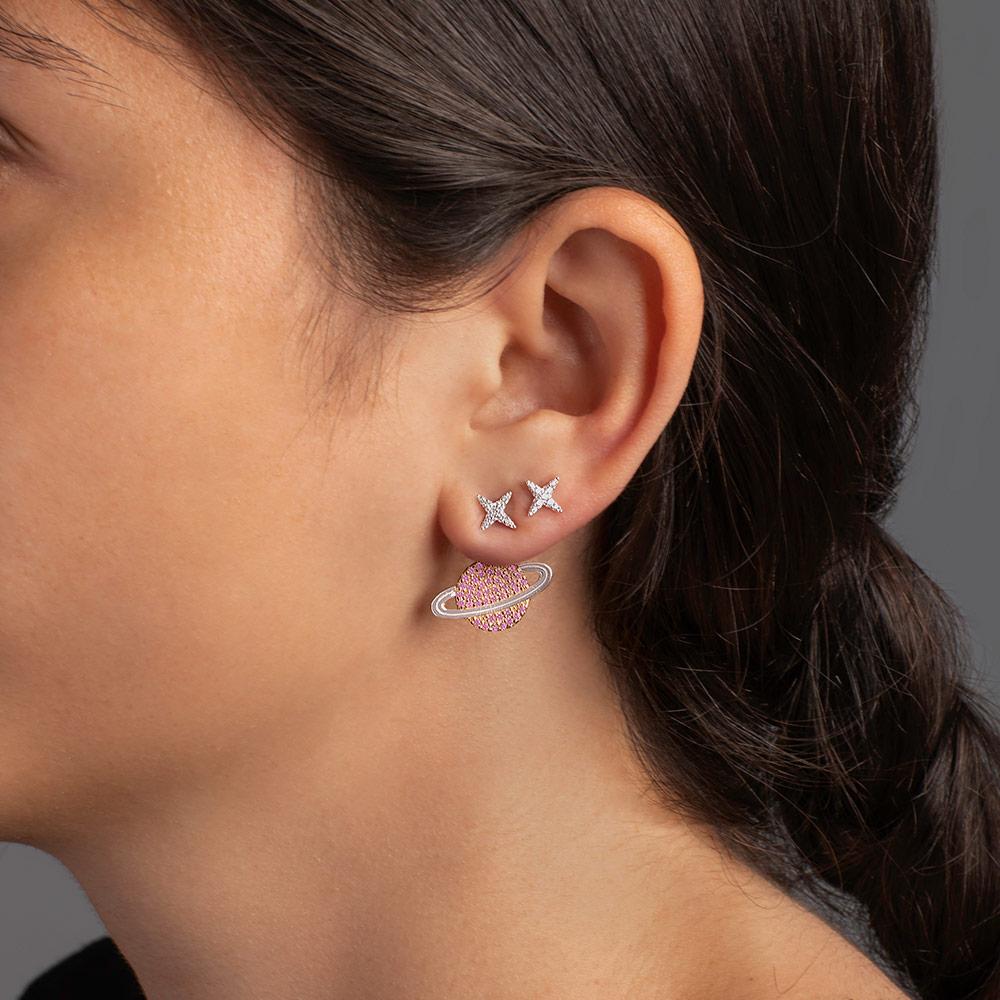 Asymmetric Pink Planet Earring and Stud