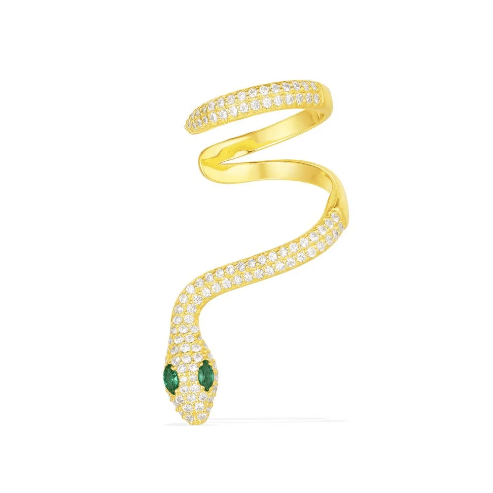 Single Serpent Ear Cuff with White and Green Stones