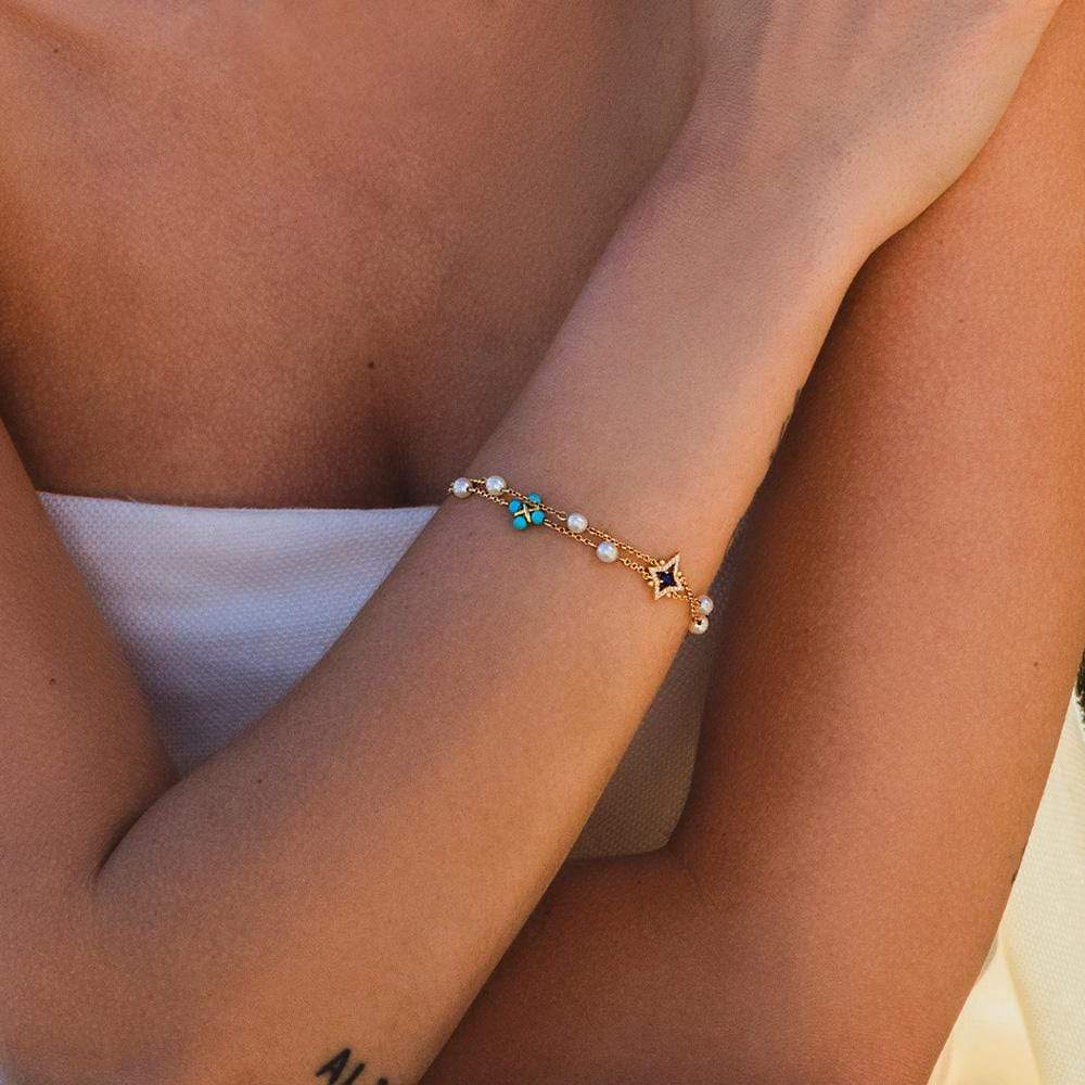 Dainty Pearl & Blue Stone Bracelet