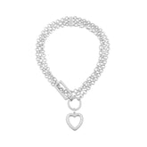 Heart Circle And Rectangle Triple Chain Necklace