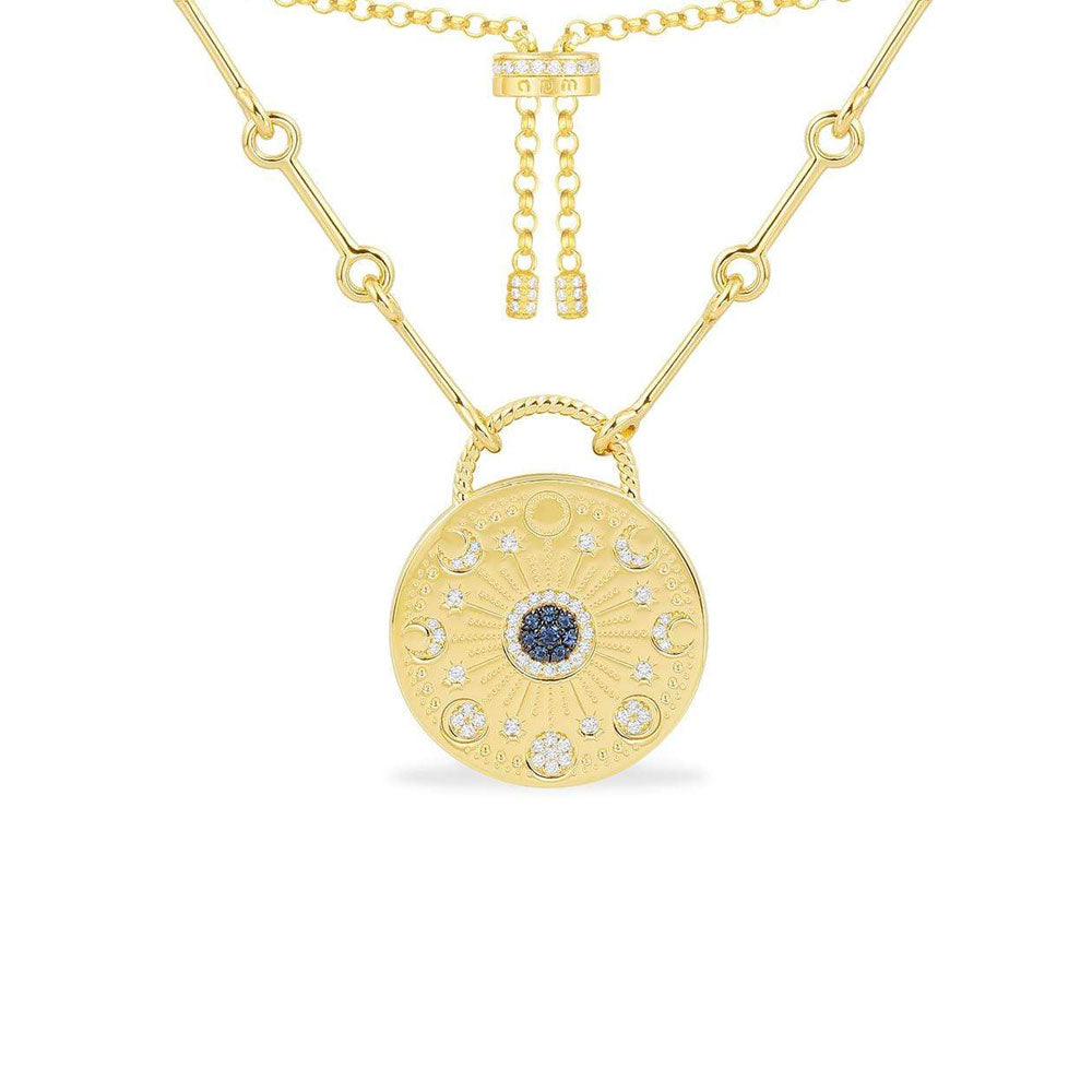 Embellished Sun & Moon Medal Adjustable Necklace