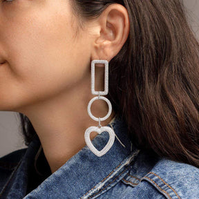 Single Rectangle Circle and Heart Drop Earring