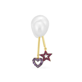 Mono Pearl Underlobe Earring With Heart And Star Pendants