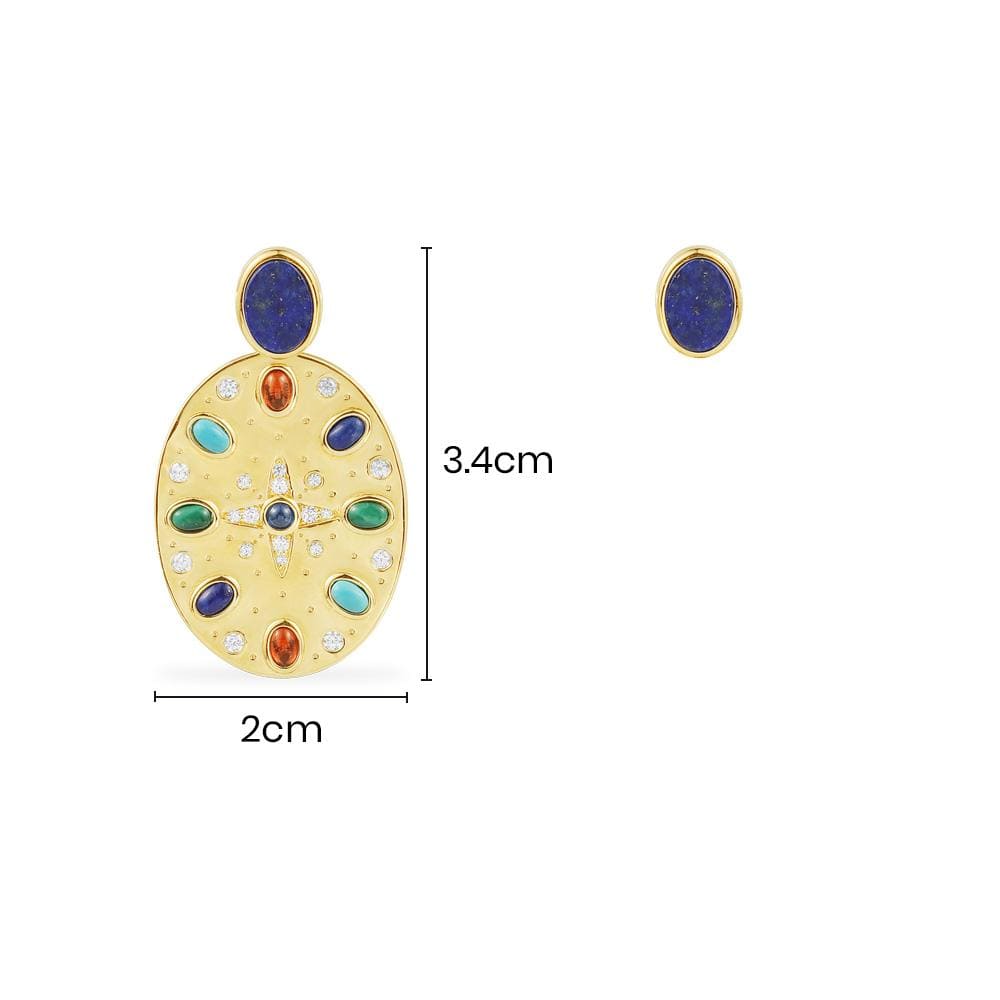 Asymmetric Multicolor Medal Underlobe Earring and Stud