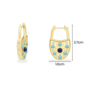 Blue Stone Lock Hoop Earrings