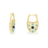 Blue Stone Lock Hoop Earrings