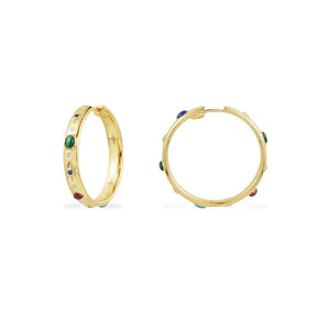 Medium Multicolor Stone Hoop Earrings