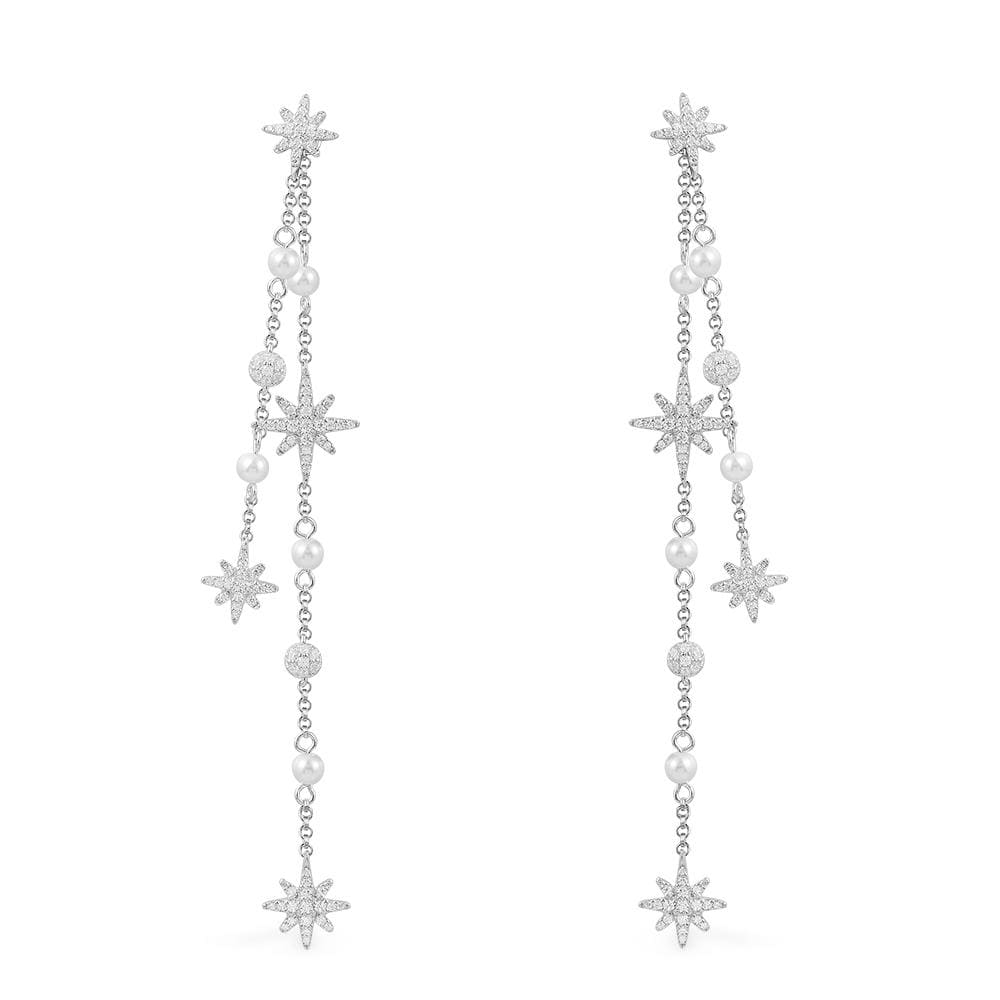 Long Pearl & Météorites Chain Earrings