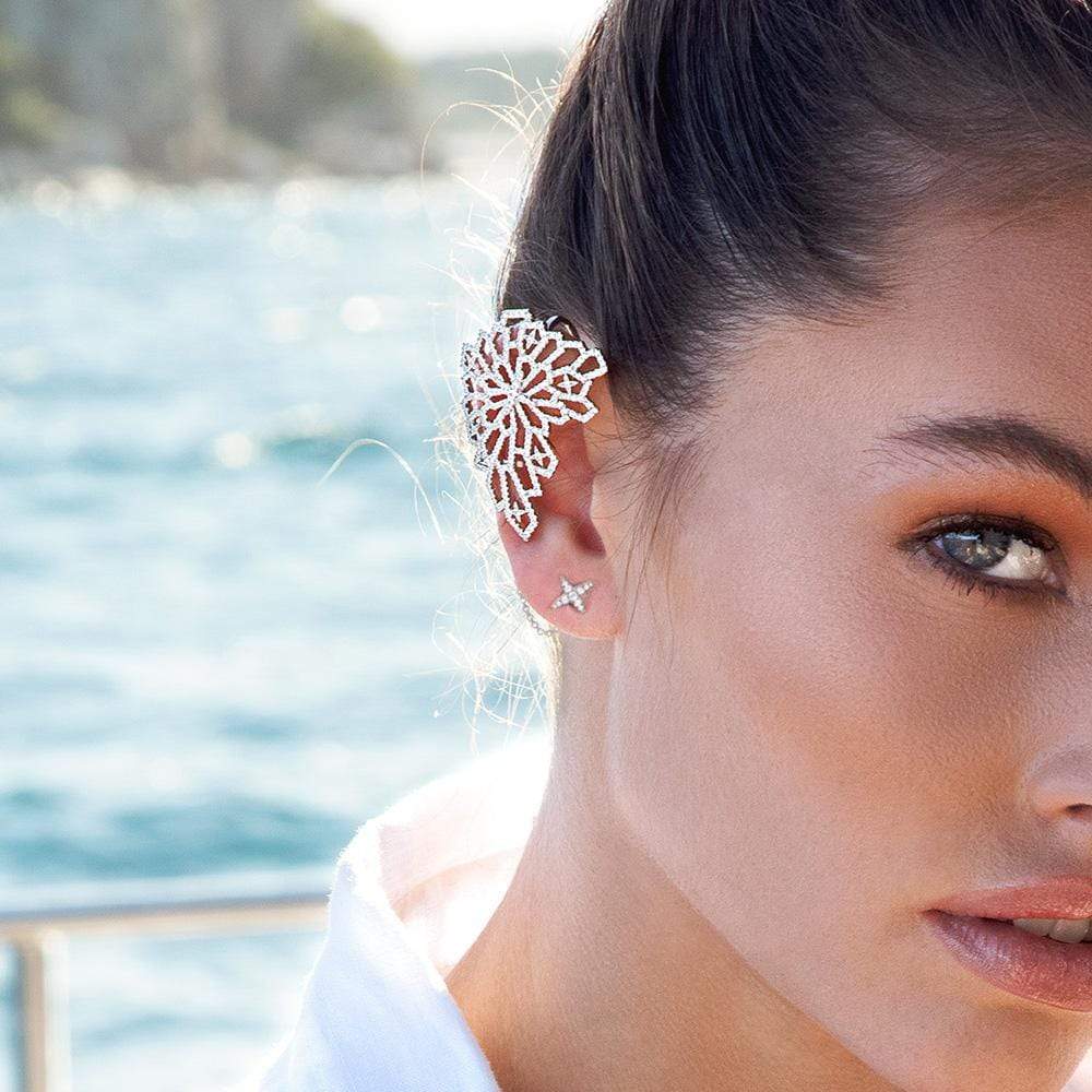 Cutout Statement Ear Cuff with Chain and Star Studs