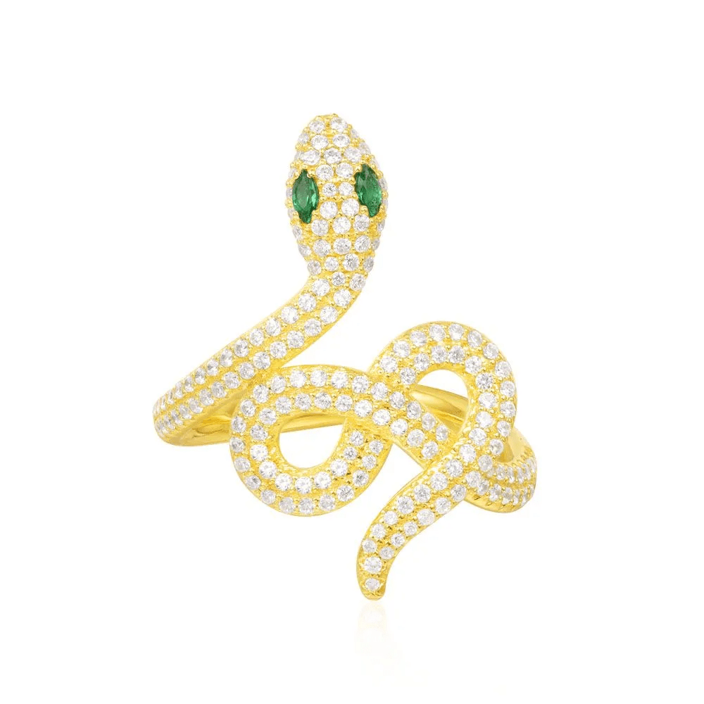 Serpent Ring with White and Green Stones