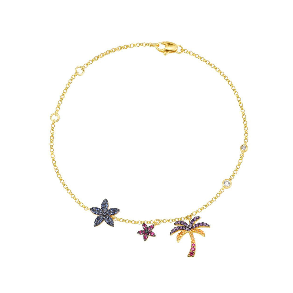 Tropical Floral and Palm Tree Adjustable Bracelet / Anklet
