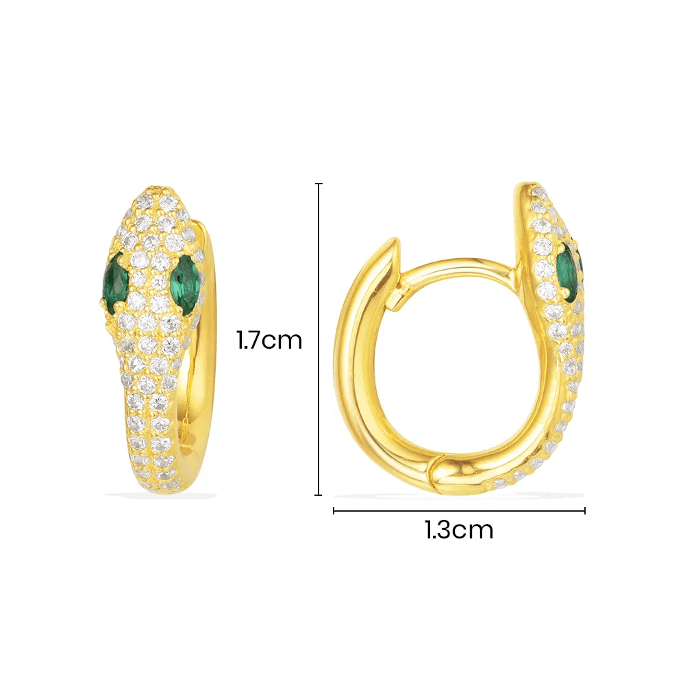 Serpent Hoop Earrings with White and Green Stones