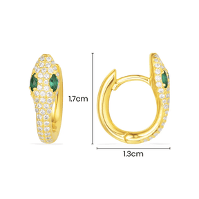 Serpent Hoop Earrings with White and Green Stones