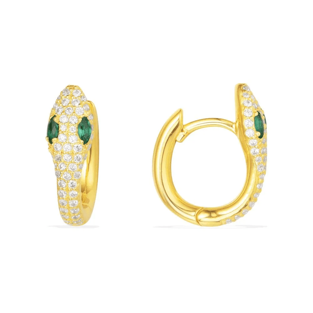 Serpent Hoop Earrings with White and Green Stones