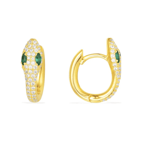 Serpent Hoop Earrings with White and Green Stones