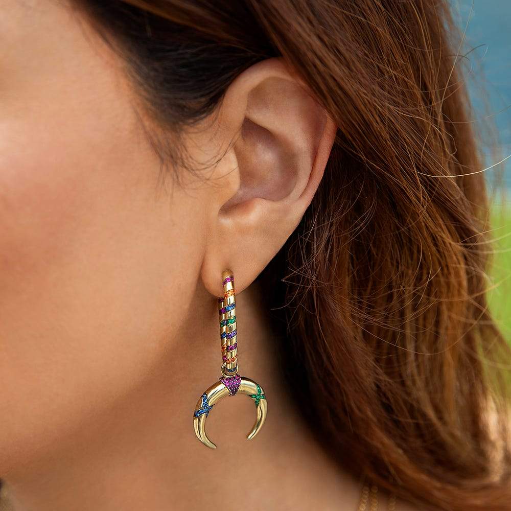 Multicolor Tribal Dropping Mono Earring with Stripes