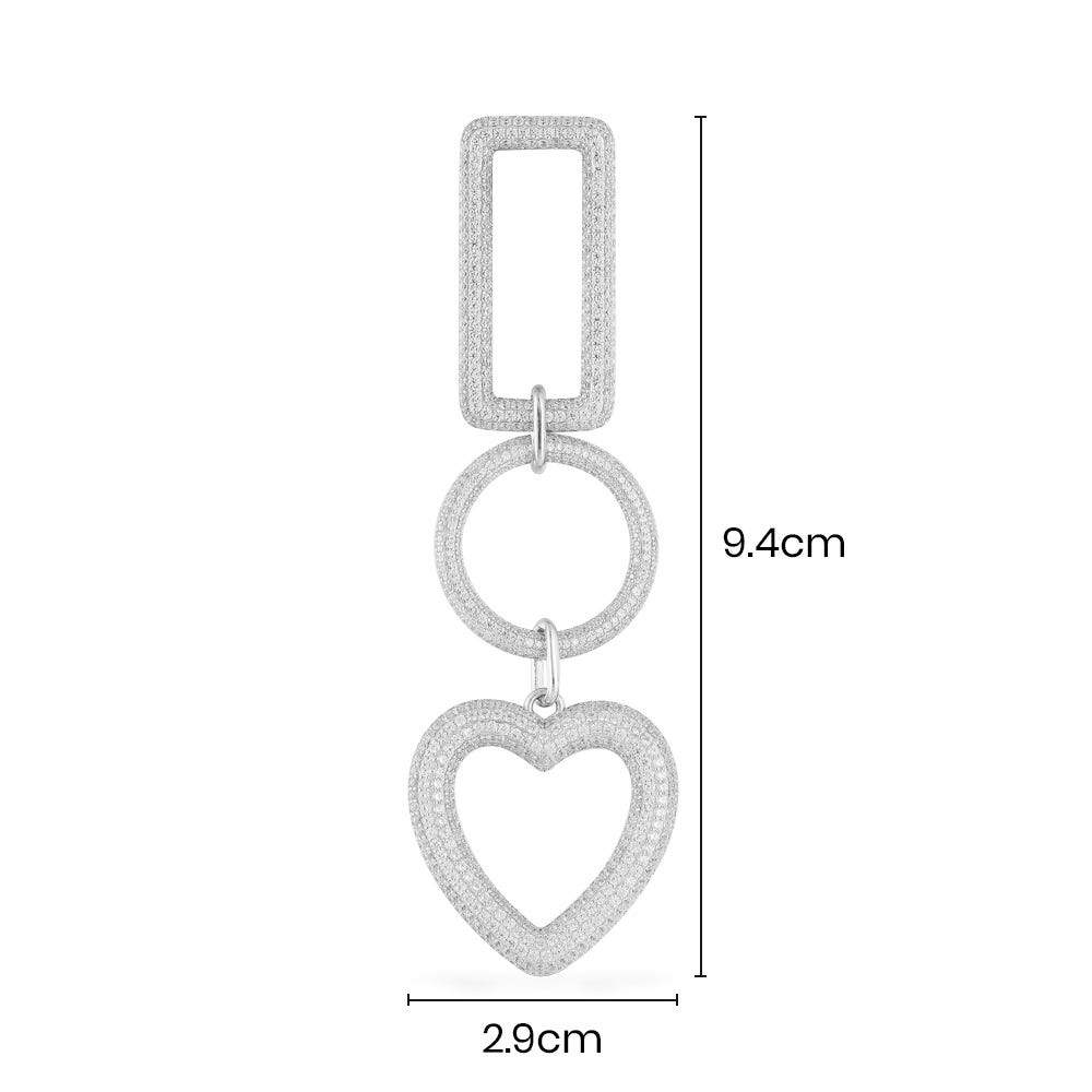 Single Rectangle Circle and Heart Drop Earring