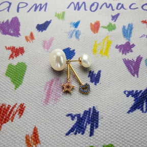 Mono Pearl Underlobe Earring With Heart And Star Pendants