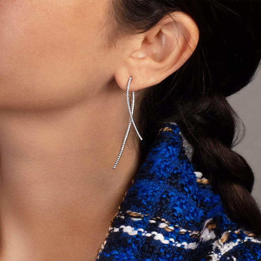 Paved Geometric Underlobe Earrings