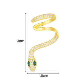 Single Serpent Ear Cuff with White and Green Stones